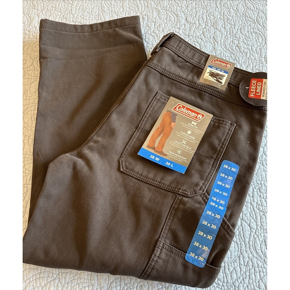 Coleman Mens 38x30 NWT Stretch Fleece Lined Cargo Work Utility Pants Gray